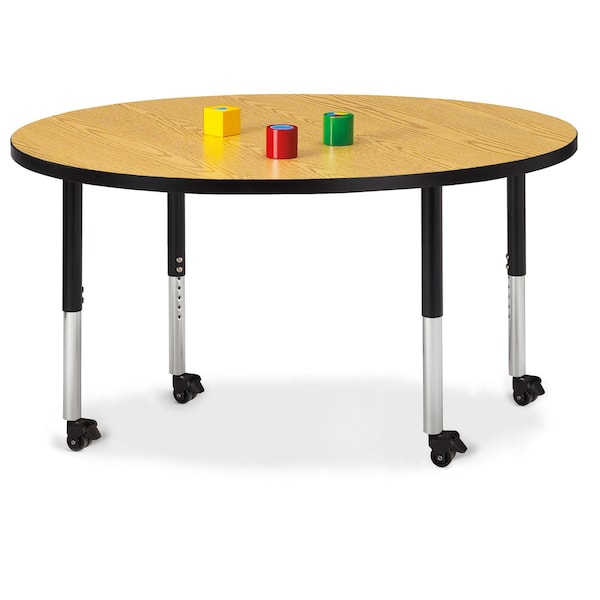 Berries Round Activity Table, 48 in. Diameter, Mobile, Oak/Black/Black